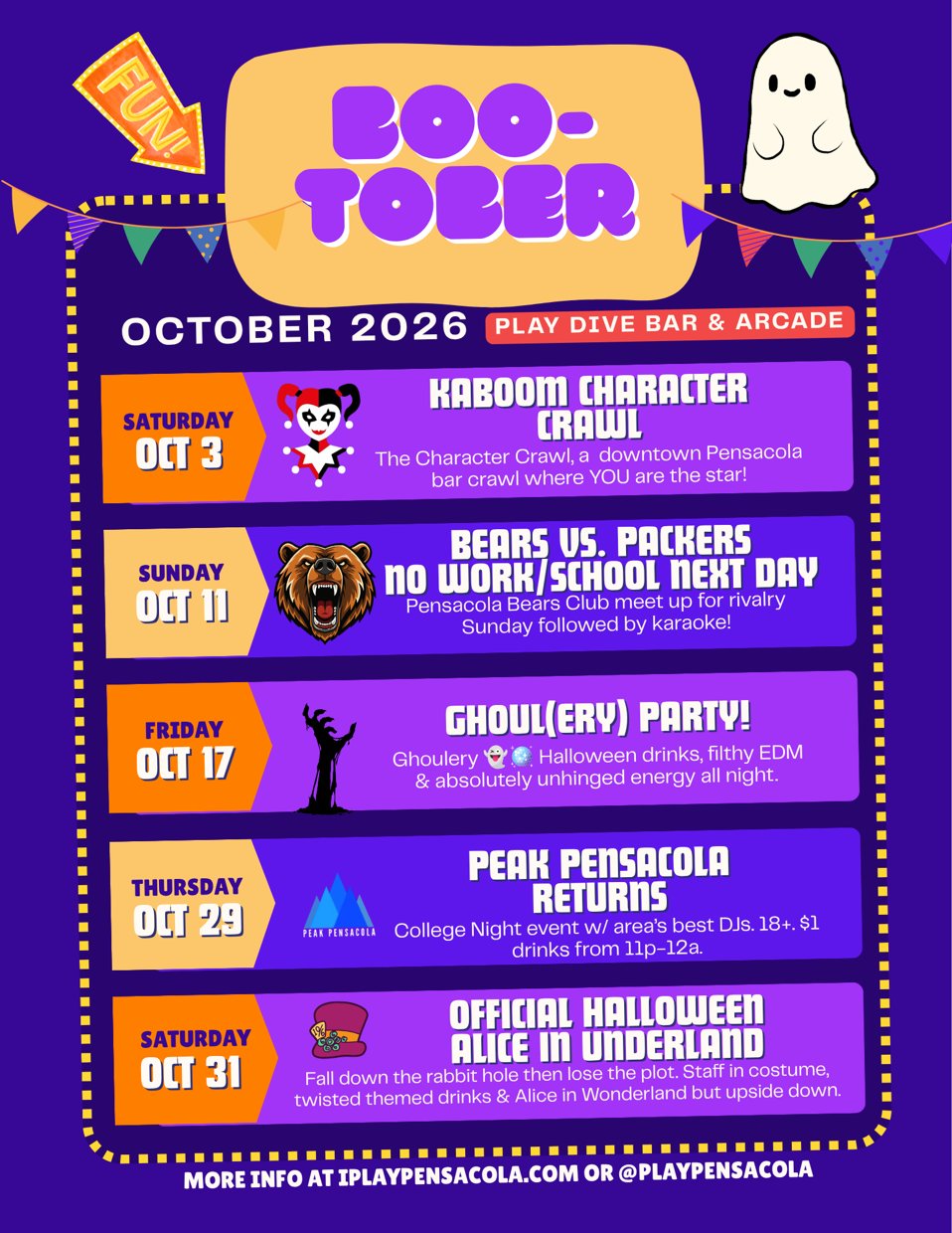 Play Pensacola Bootober 2026 event calendar